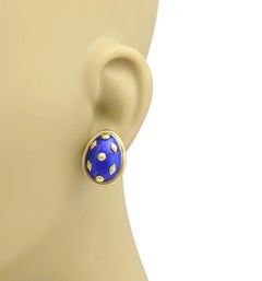 Tiffany & Co. Schlumberger Blue Enamel 18k Yellow Gold Earrings