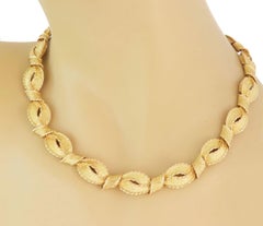 Tiffany & Co. Textured Ribbon Link 18k Yellow Gold Collar Necklace 16.25"
