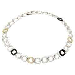Tiffany & Co. Diamond Black White Ceramic 18k White Gold Link Necklace 15.5"
