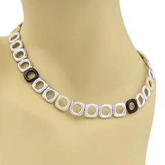 Tiffany & Co. Diamond Black White Ceramic 18k White Gold Link Necklace 15.5"