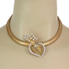 Cartier Vintage 1940s Diamond 18k Gold Platinum Floral Sprig Necklace 15"