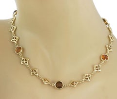 David Yurman Logo Citrine Smoky Quartz 18k Yellow Gold Necklace 15.75"