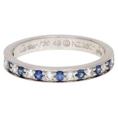 Cartier Diamond Blue Sapphire 18k White Gold Band Ring w/ Cert Size 5 EU 49