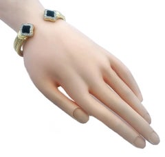 David Yurman Quatrefoil Black Onyx Diamond 18k Yellow Gold Cuff Bracelet 6.5"