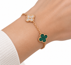 Van Cleef & Arpels Alhambra Malachit-Diamant-Armband aus 18 Karat Gelbgold mit Begleitpapier