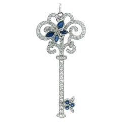 Tiffany & Co. Enchant Diamond Blue Sapphire Platinum Key Pendant