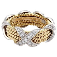 Tiffany & Co. Schlumberger Diamond 18k Yellow Gold Platinum Band Ring Size 4.75