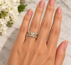 Tiffany & Co. Schlumberger Diamond 18k Yellow Gold Platinum Band Ring Size 4.75