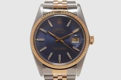 Rolex Stainless Steel Yellow Gold Navy Dial Oyster Perpetual Datejust Wristwatch