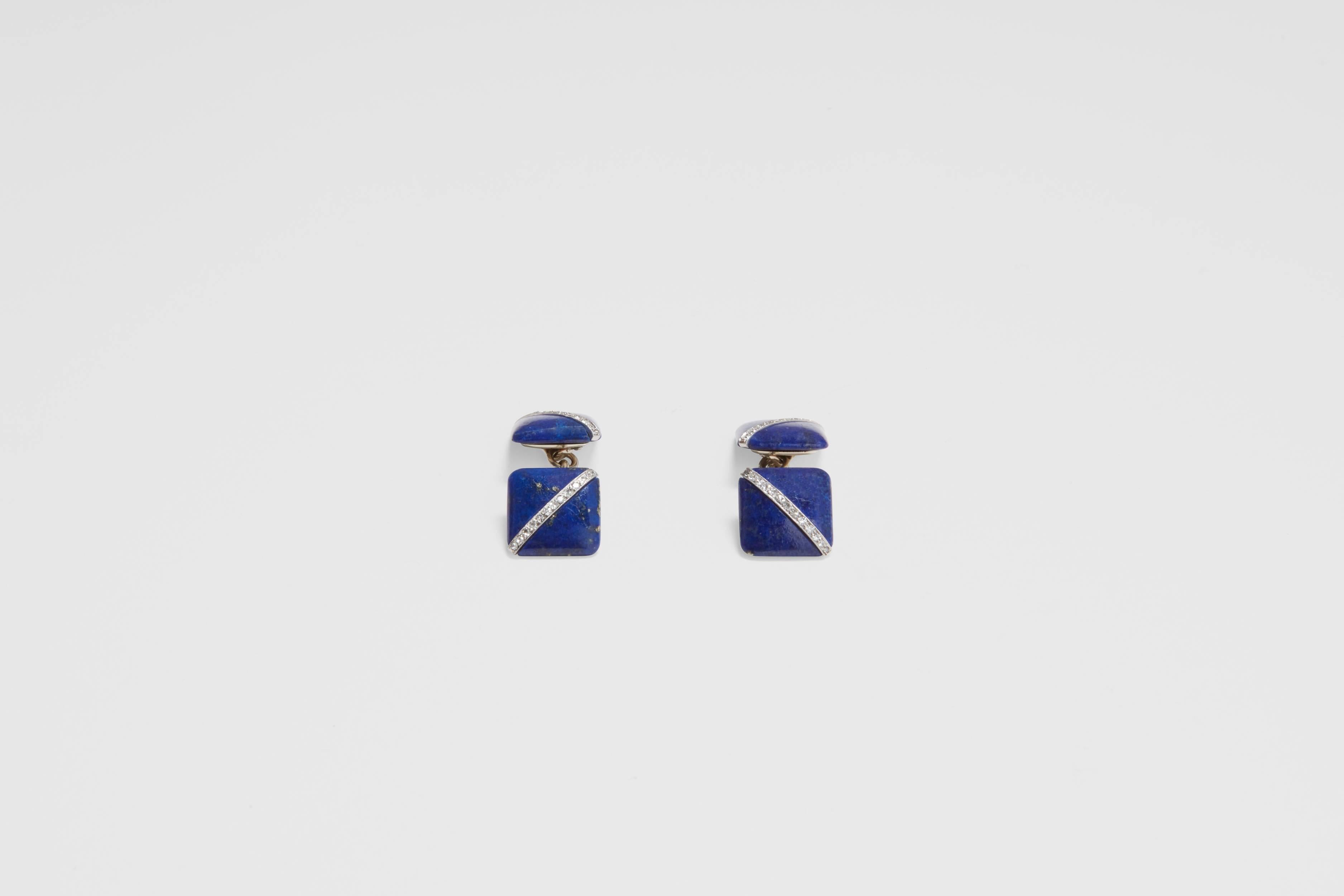 Art Deco Lapis Lazuli Diamond Cufflinks In Excellent Condition For Sale In New York, NY