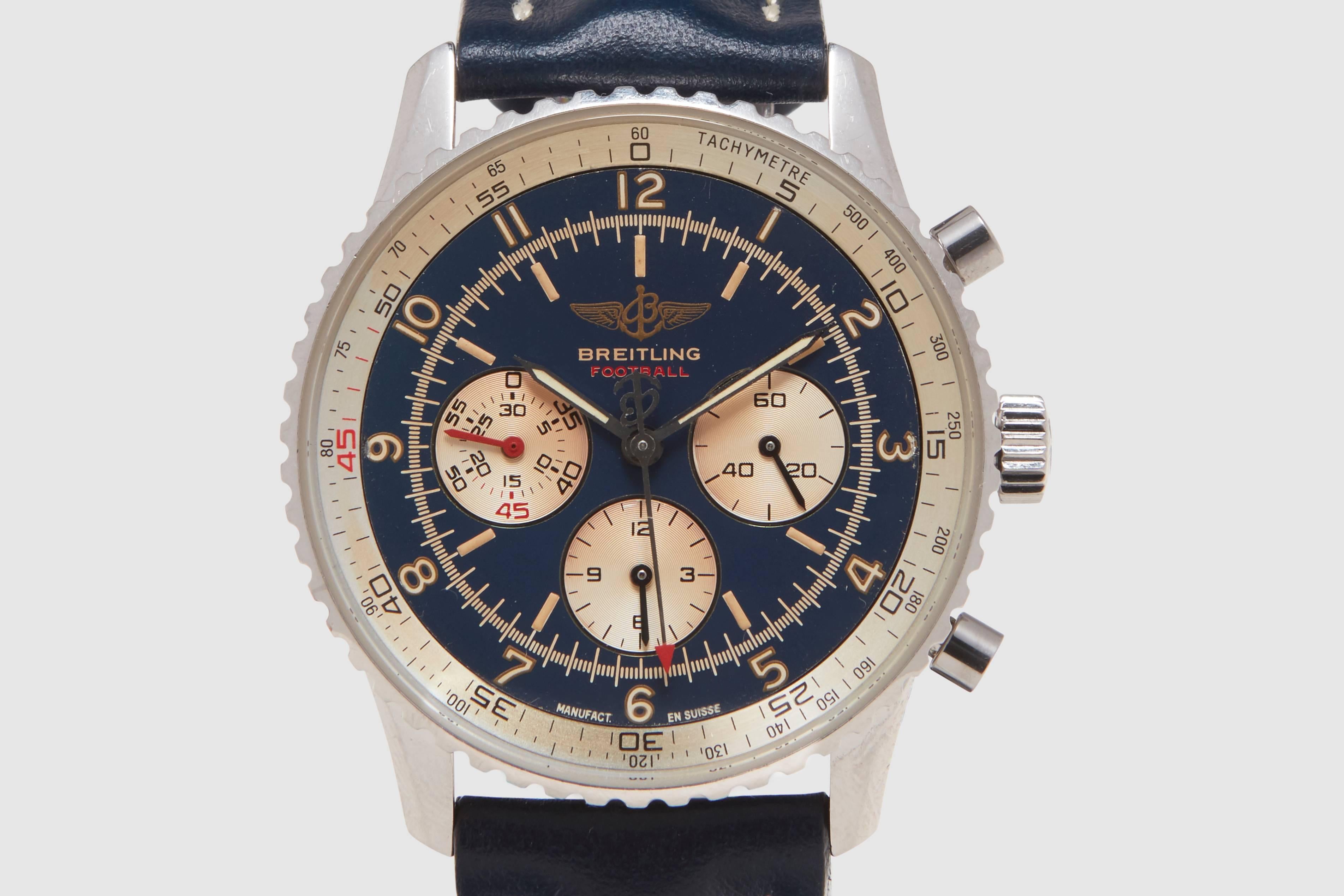 A stainless steel automatic chronograph watch by Breitling.  This is a limited edition watch of two hundred pieces that was made by the Swiss watch maker to celebrate the F.I.F.A Football World Cup, held in the United States of America in 1994.  The