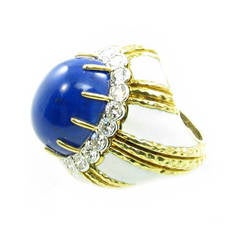 David Webb White Enamel Lapis Lazuli Chic Platinum Dome Shaped Ring