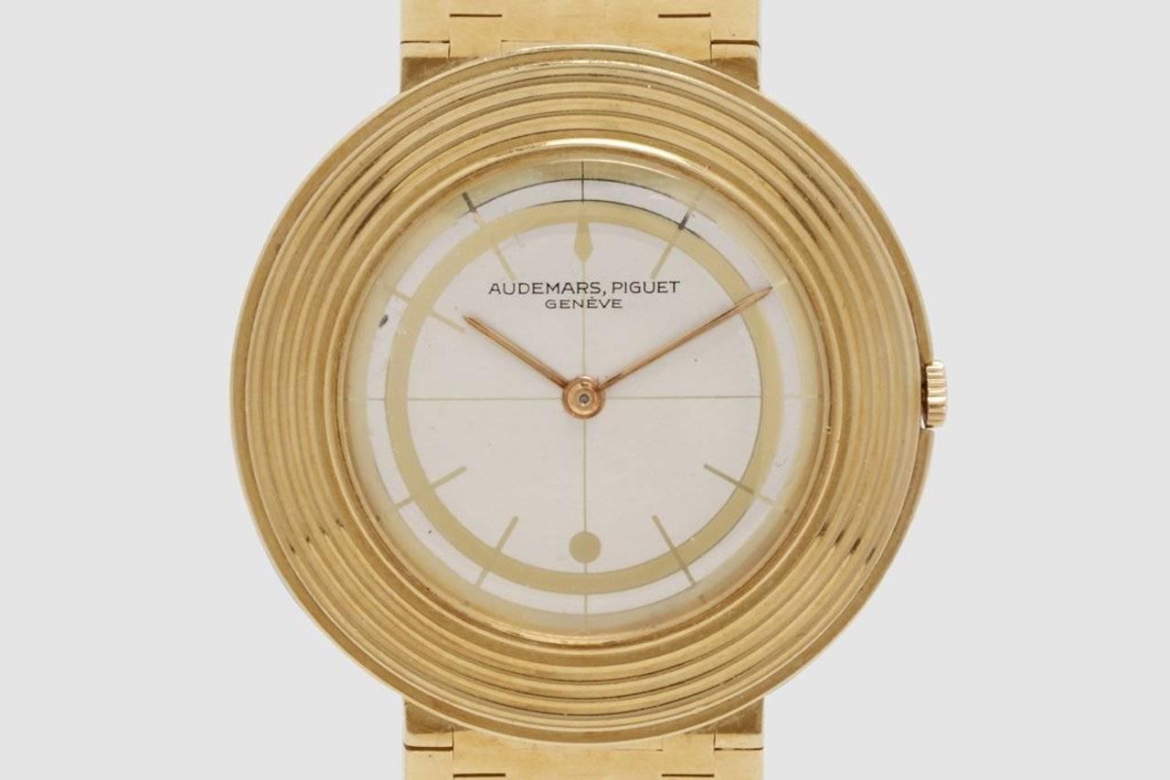 A solid eighteen carat gold Audermars Piguet gentleman's dress watch. This is one of the most unusual of designs to come out of the AP design studios in the 1950's, and is a fabulous illustration of how varied, and distinctive the design team was at