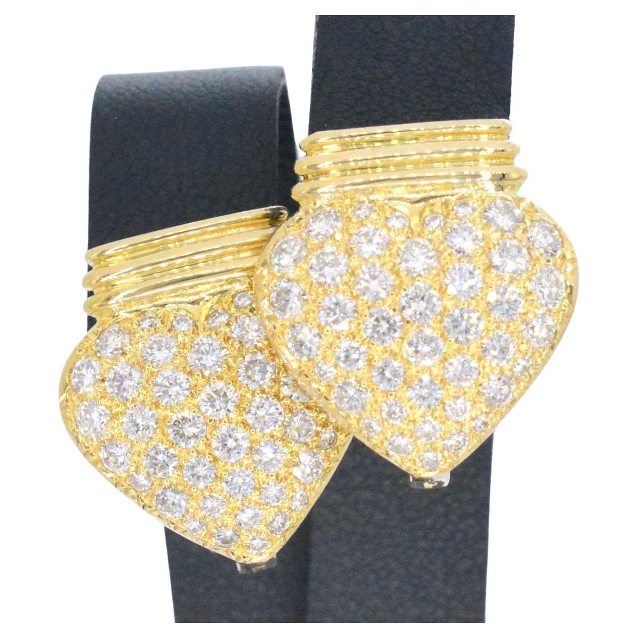 Heart and Crown Diamond Gold Earrings at 1stDibs