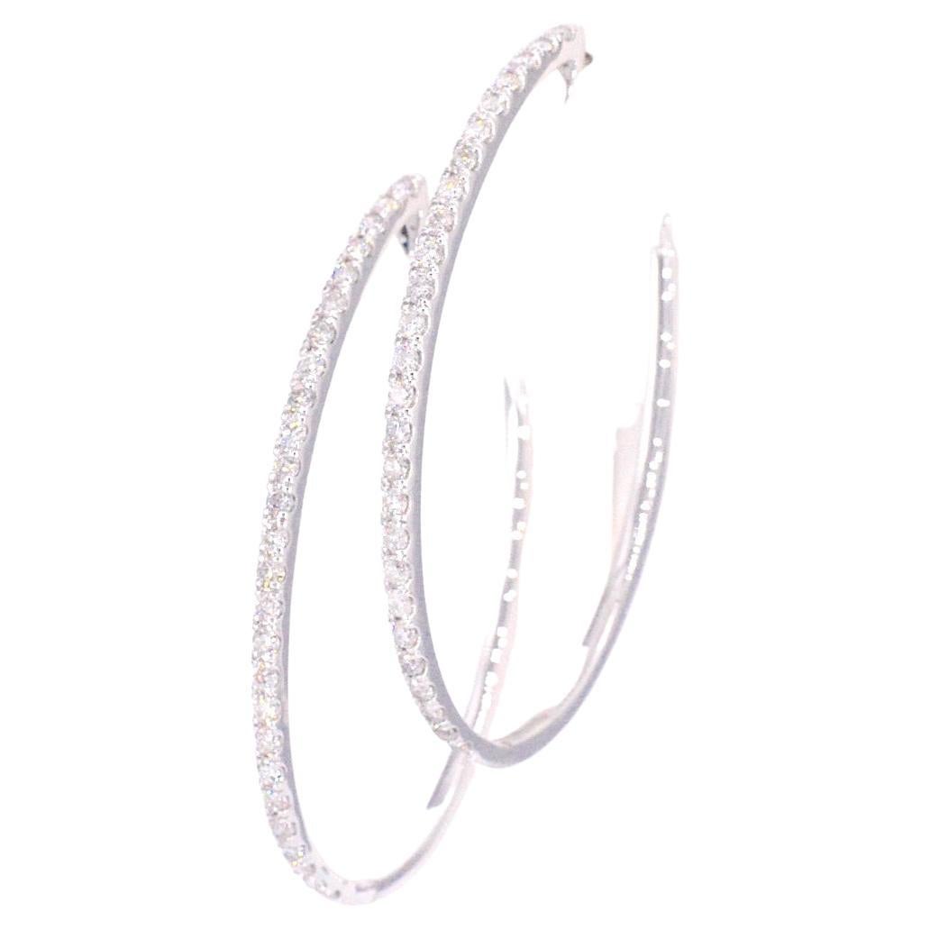 White gold creole earrings with diamonds For Sale