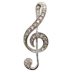 Pendentif vintage en or 18K incrusté de diamants Clé de sol