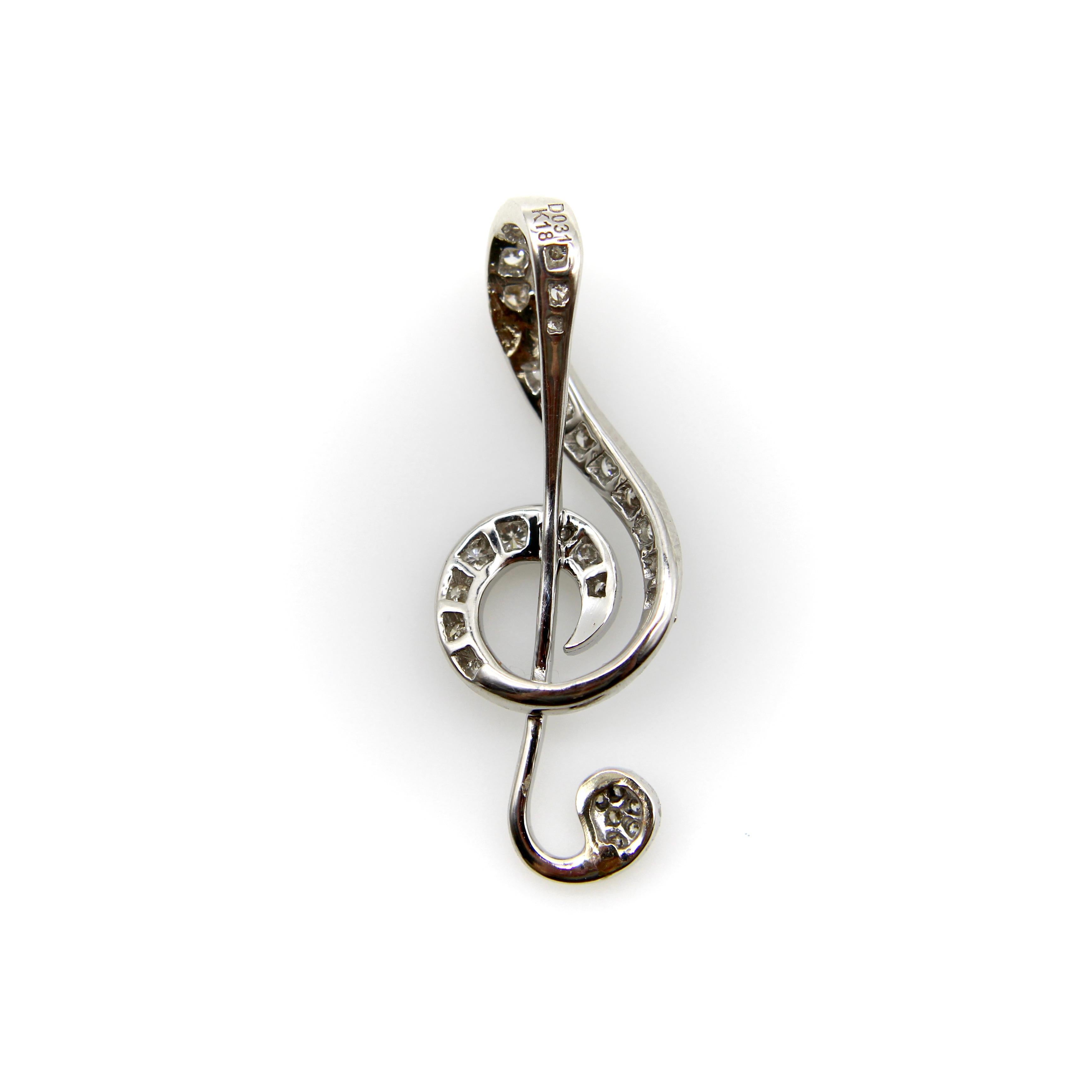Pendentif vintage en or 18K incrusté de diamants Clé de sol Unisexe en vente