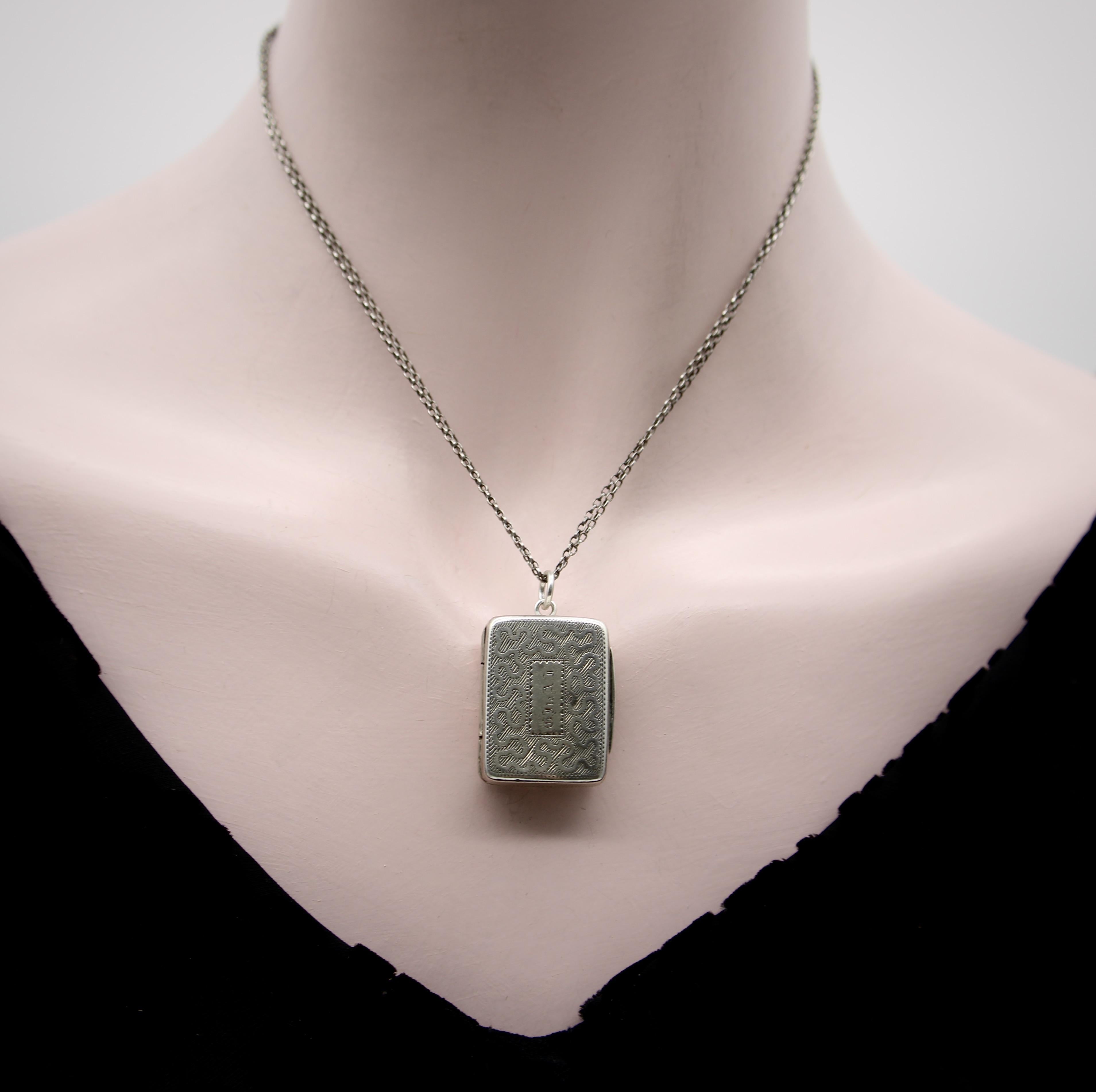 Sterling Silver Georgian Rectangular Vinaigrette with Meander Pattern For Sale 5