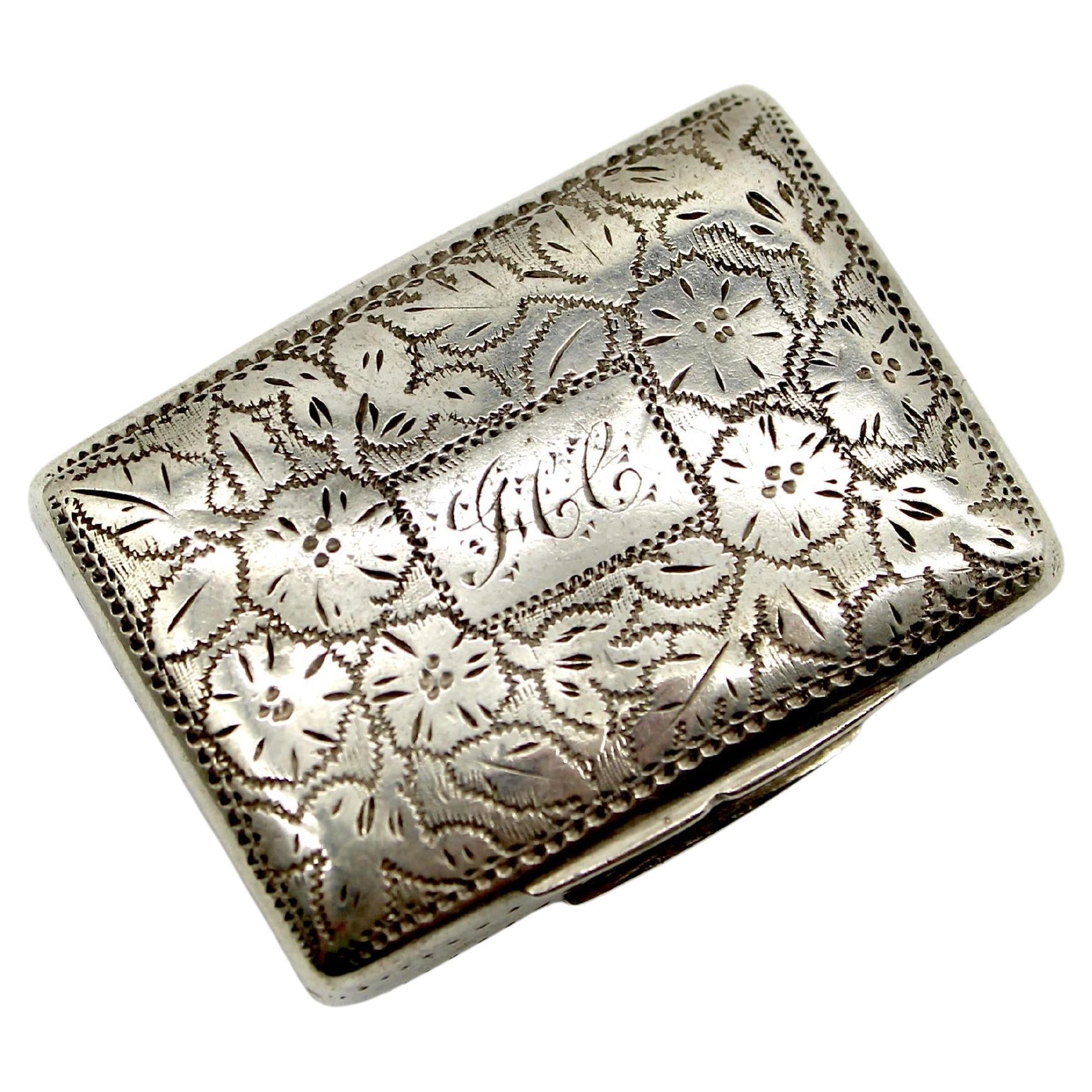 Sterling Silver William IV Rectangular Vinaigrette with Floral Border