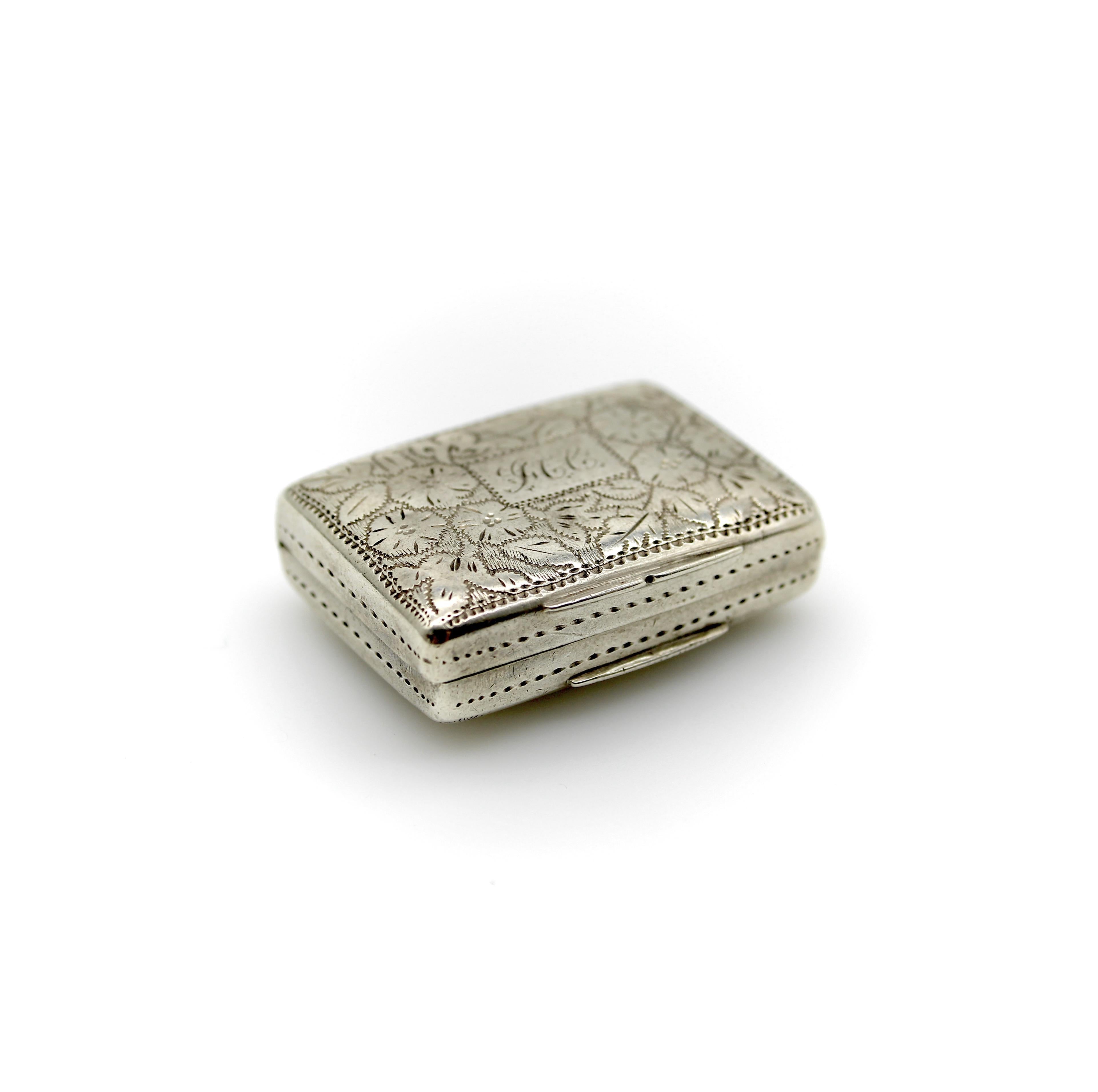 Georgian Sterling Silver William IV Rectangular Vinaigrette with Floral Border For Sale