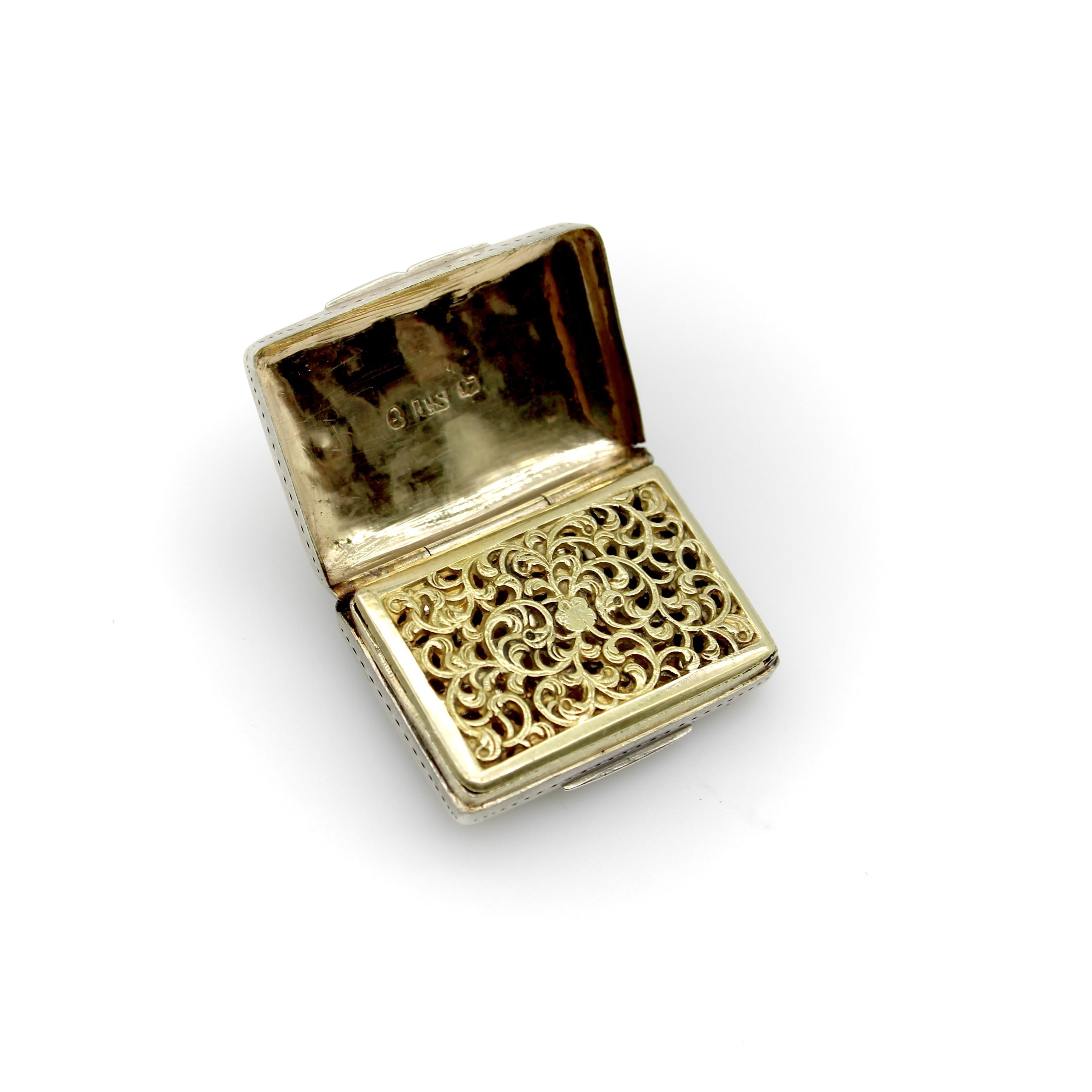 Women's or Men's Sterling Silver William IV Rectangular Vinaigrette with Floral Border For Sale