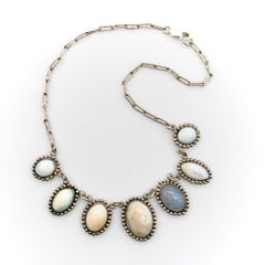 Collier rétro Taxco 980 en argent avec cabochons d'opale de tailles variées