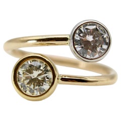 Bague « Toi et Moi » contemporaine en or 18 carats et platine, avec monture à chaton