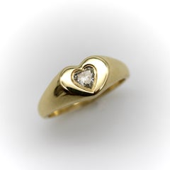 14K Gold Signature Heart Signet Ring with Heart-Shaped Diamond
