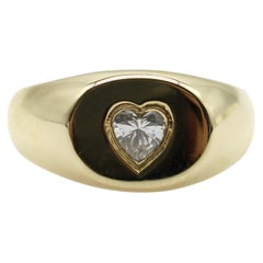 14K Gold Signature Oval Signet Ring with Heart-Shaped Diamond