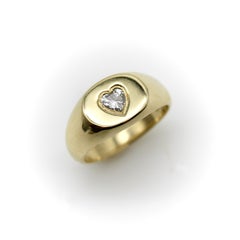 14K Gold Signature Oval Signet Ring with Heart-Shaped Diamond