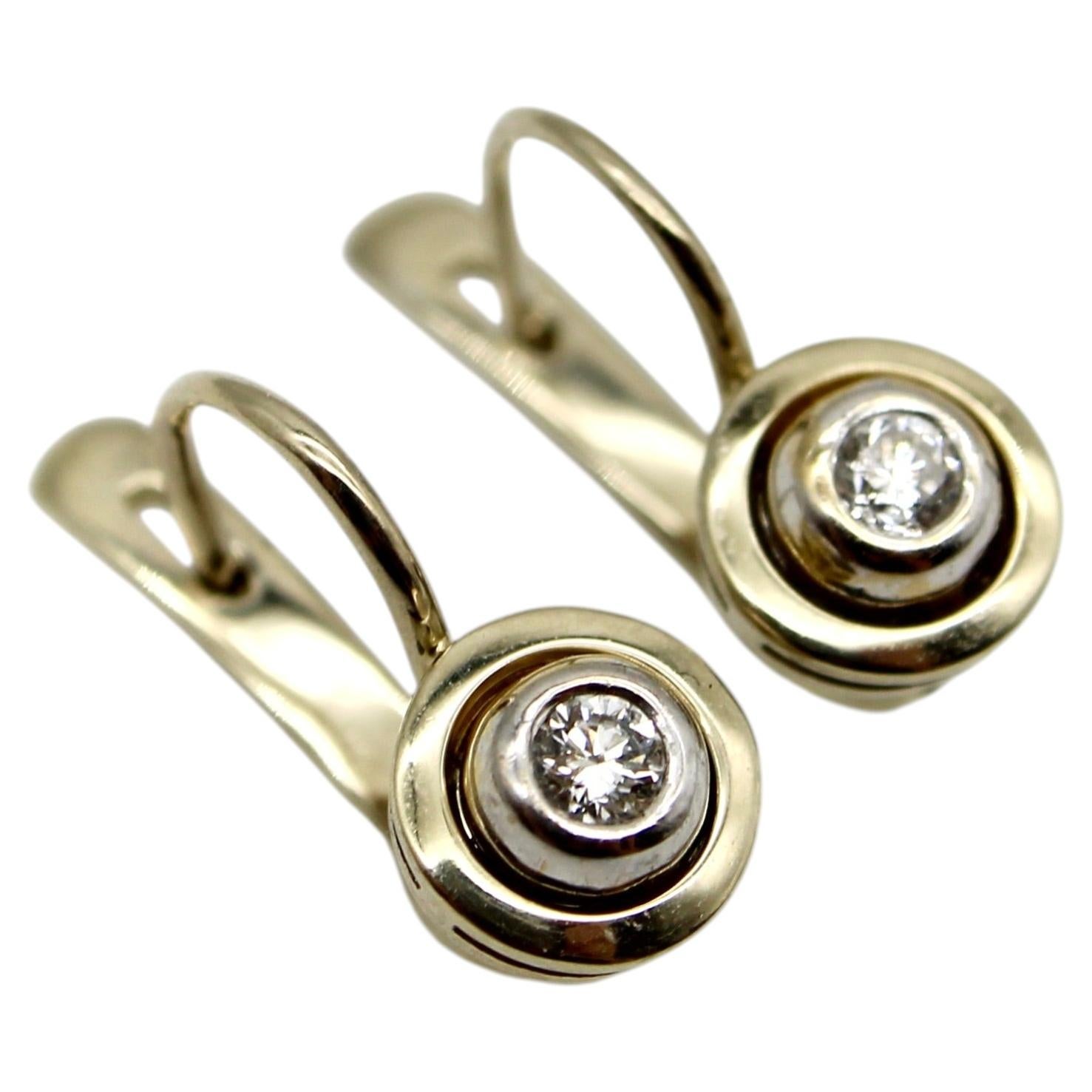 Art Deco 14K Gold Diamond Earrings For Sale
