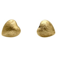 Vintage 14K Gold Puffy Heart Florentine Finish Stud Earrings
