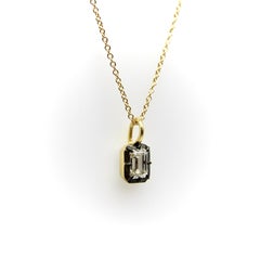 18K Gold 1/2 Carat Emerald Cut Diamond in Collet Setting with Black Rhodium Neck