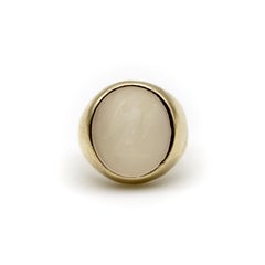 Vintage White Chalcedony Eagle Intaglio 14K Gold Signet Ring
