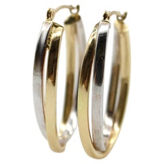 Vintage 14K Gold Two-Toned Gold Oval Hoop Earrings
