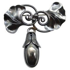 Sterling Silver Georg Jenson USA Gingko Leaf and Seedpod Brooch