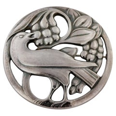 Georg Jensen Broche en argent sterling avec oiseaux et baies n°53, début de carrière