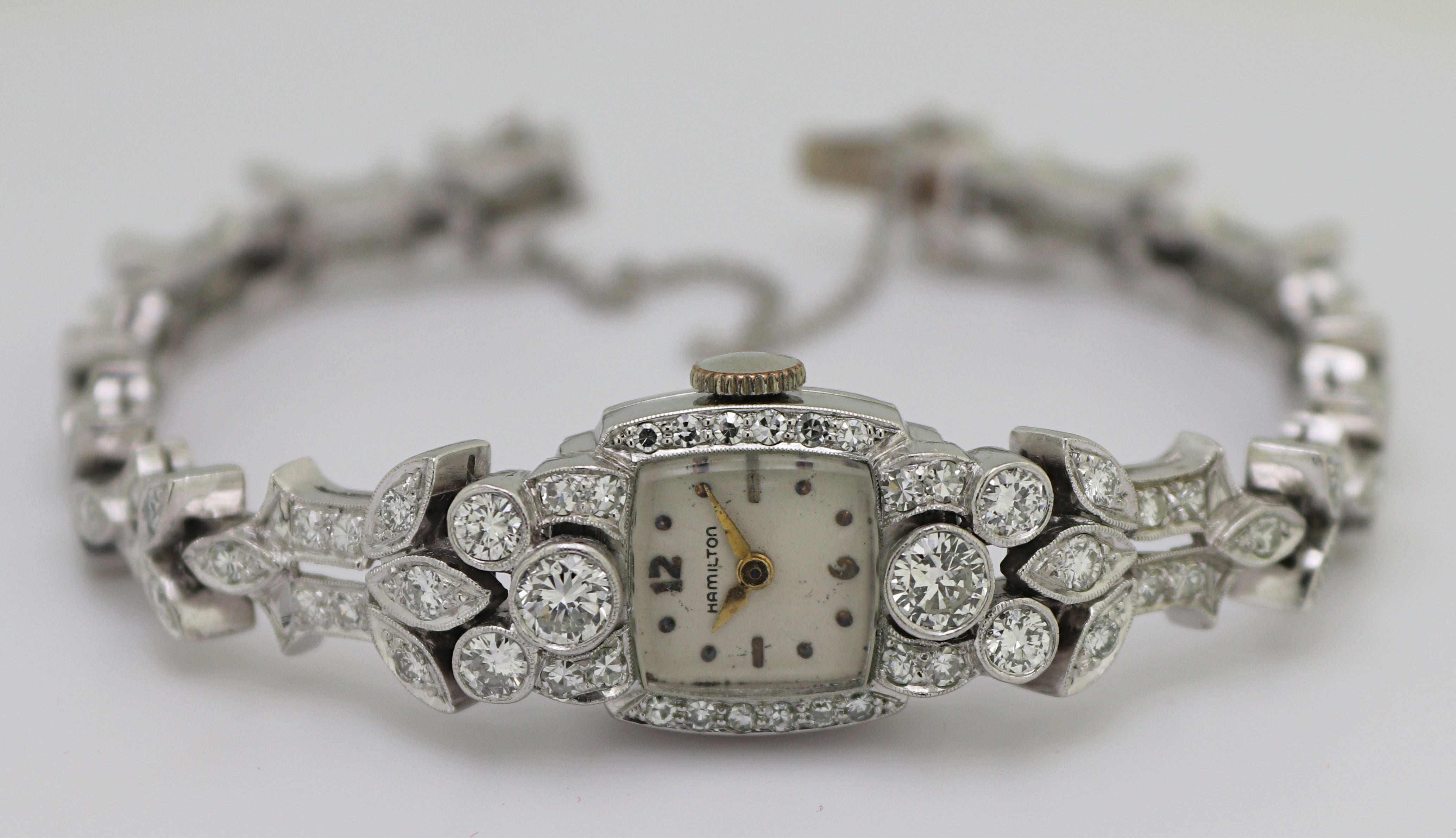Hamilton Diamond, Platinum Wristwatch For Sale