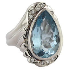 Aquamarine, Diamond, Platinum Ring