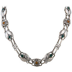 Stunning Georg Jensen Amber Green Agate Silver Necklace