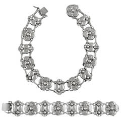 Vintage Rare Georg Jensen Sterling Silver Necklace And Matching Bracelet