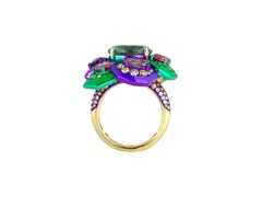 Blue Tourmaline, Color Sapphire, Tsavorite & Diamond Ring, 18K Gold, Austy Lee