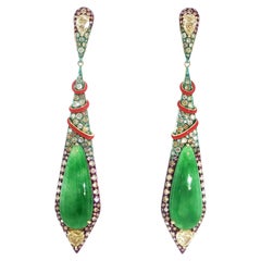 Natural Burmese Jadeite & Color Diamond Earrings, 18K Yellow Gold, Austy Lee
