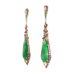 Natural Burmese Jadeite & Color Diamond Earrings, 18K Yellow Gold, Austy Lee