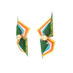 Green Jade & Enamel & Yellow Diamond Earrings, 18K Rose Gold, Austy Lee