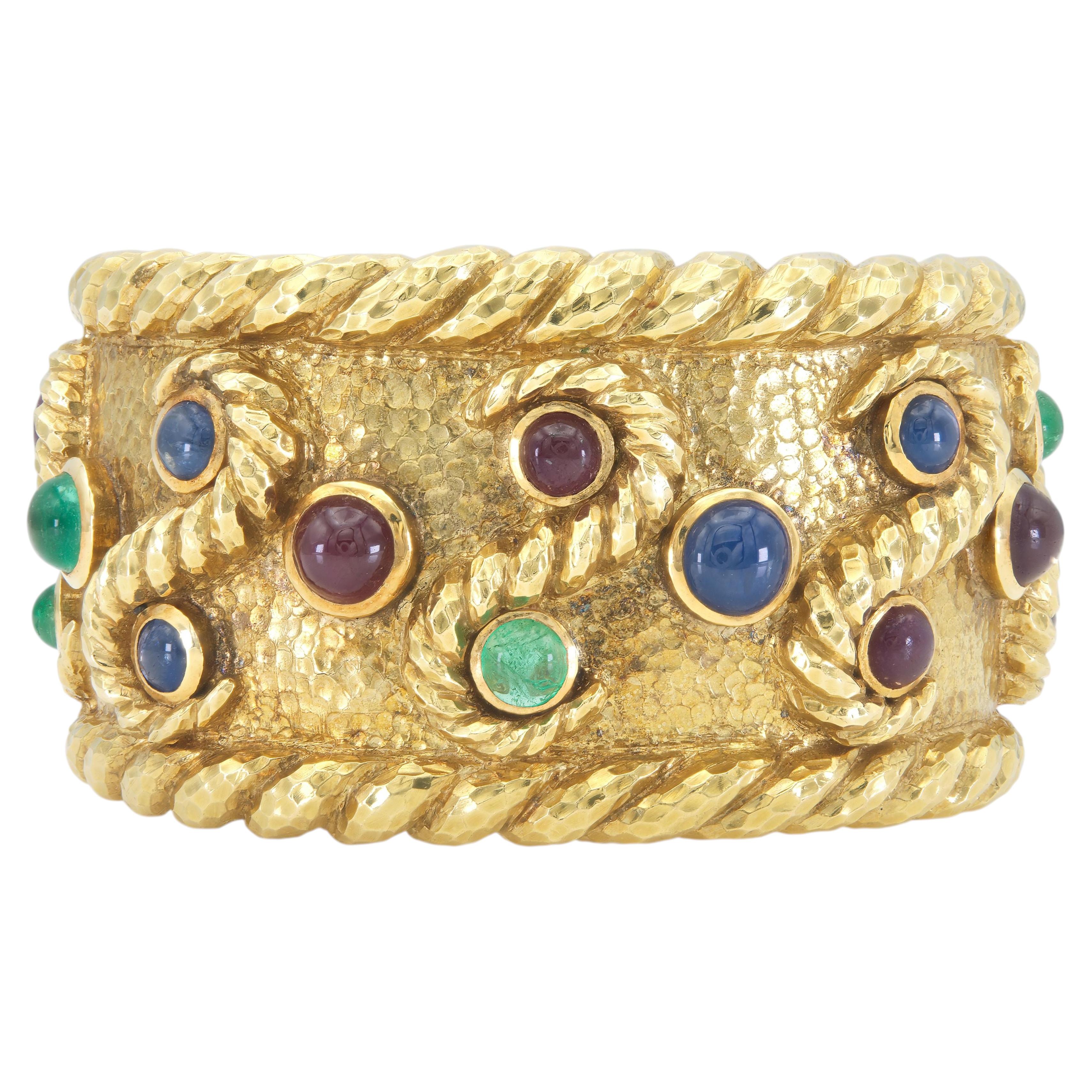 Vintage 1970s David Webb Gold and Multi-Gemstone Cuff Bracelet