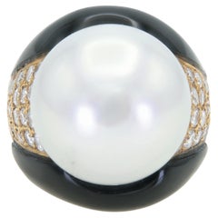 Vintage 1980s Pearl, Diamond & Onyx
