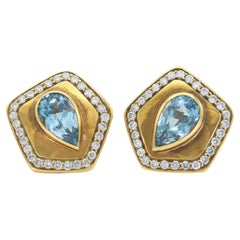 Vintage 1980s Blue Topaz Earrings with Diamonds