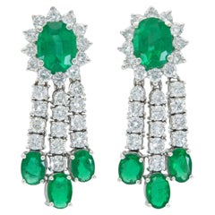 Vintage 1950s 5.40 Carat Emerald and 5.00 Carat Diamond Dangle Earrings