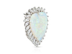 Vintage 1950s 10.00 Carat Opal and Diamond Heart Pendant